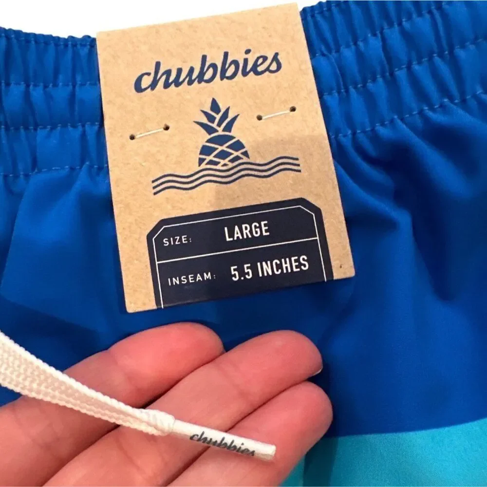 Chubbies Classic Swim Trunks Men’s Large Newports Stripe Blue Pink Yellow Board